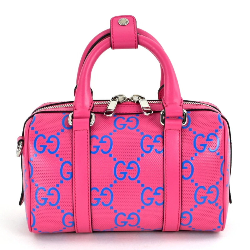 Gucci GG Embossed Duffle Bag Fuchsia Pink Blue Handbag Crossbody Bag - Picture 2 of 11